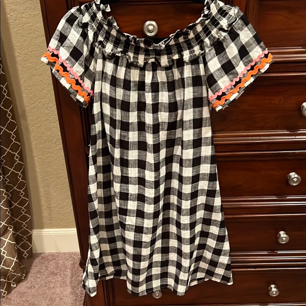 ASOS Black and White Checkered Dress with Orange Accents